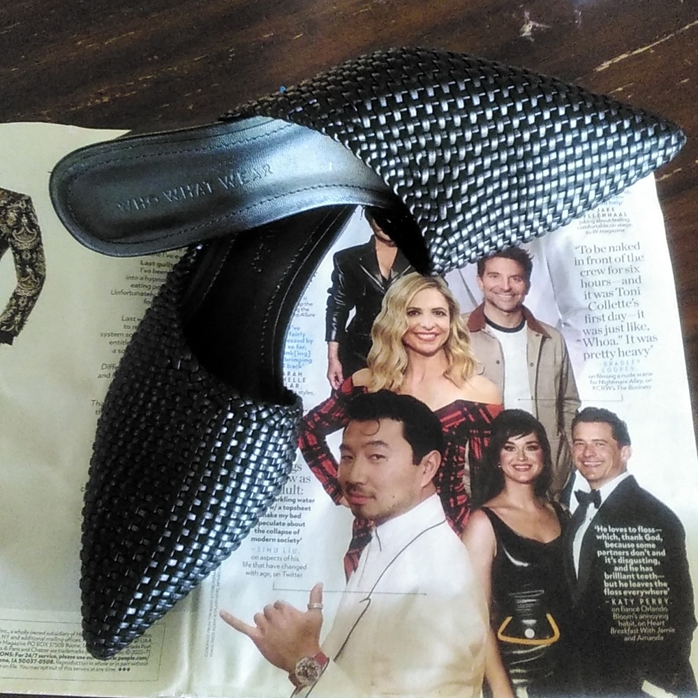 Black Woven Leather Slides